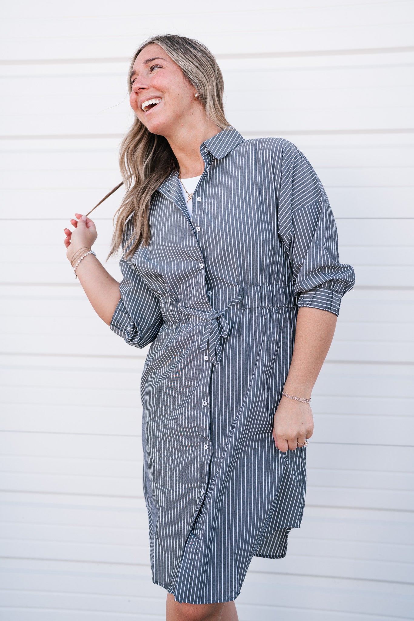 All About It Striped Drawstring Dress