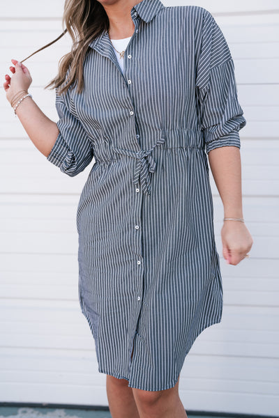 All About It Striped Drawstring Dress