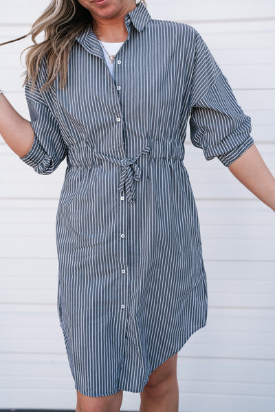 All About It Striped Drawstring Dress