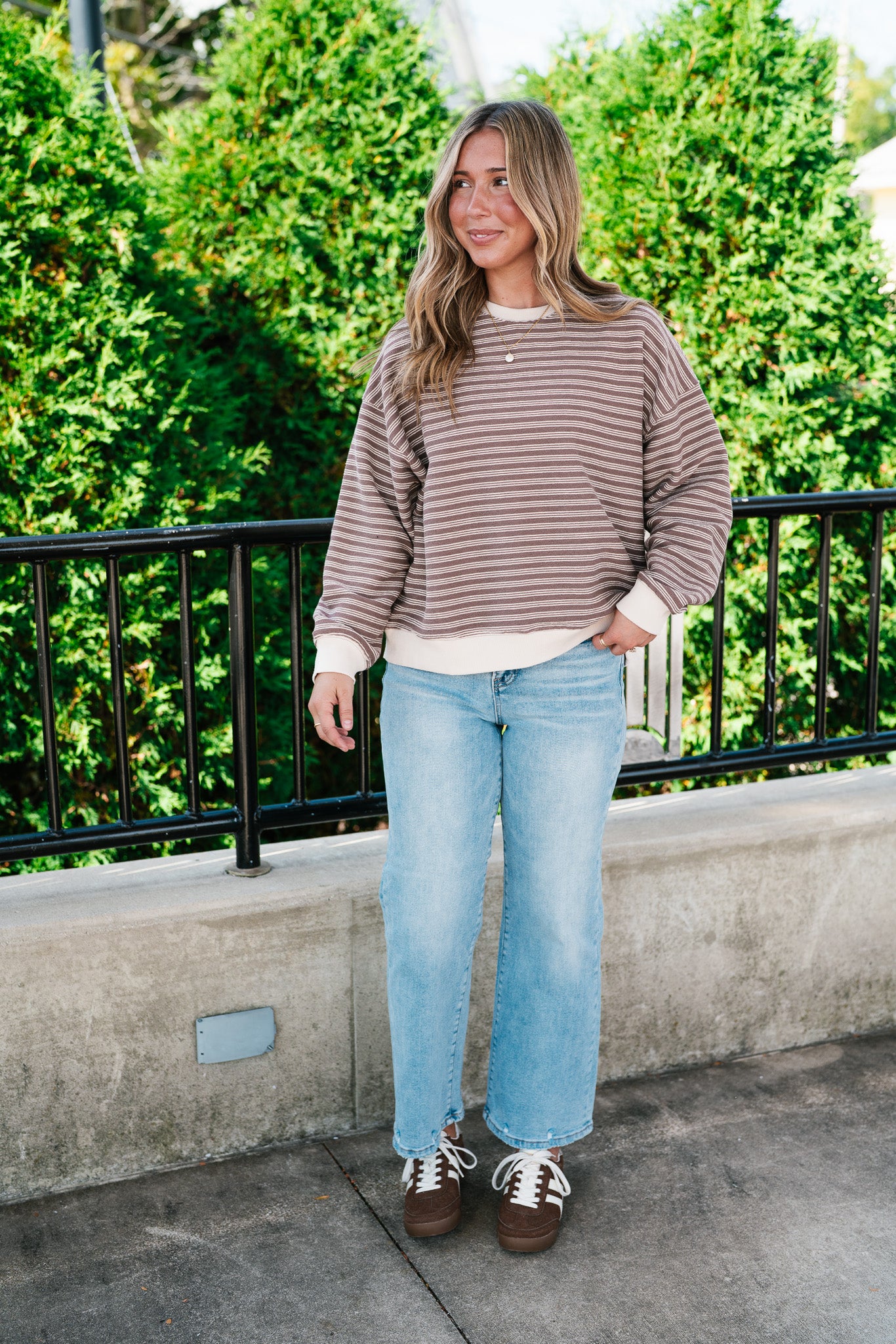 Autumn Essence Striped Top - Mocha