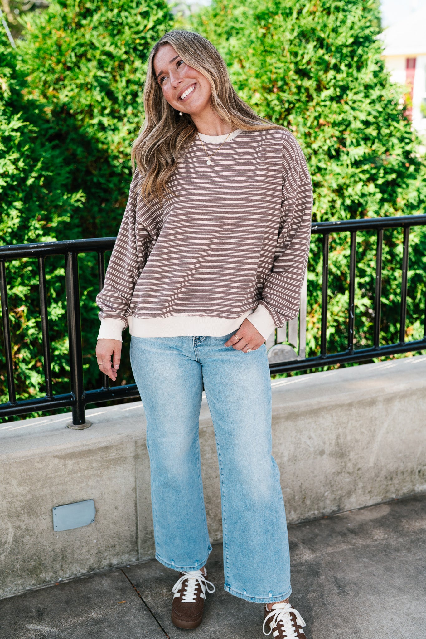 Autumn Essence Striped Top - Mocha