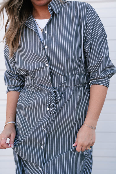 All About It Striped Drawstring Dress