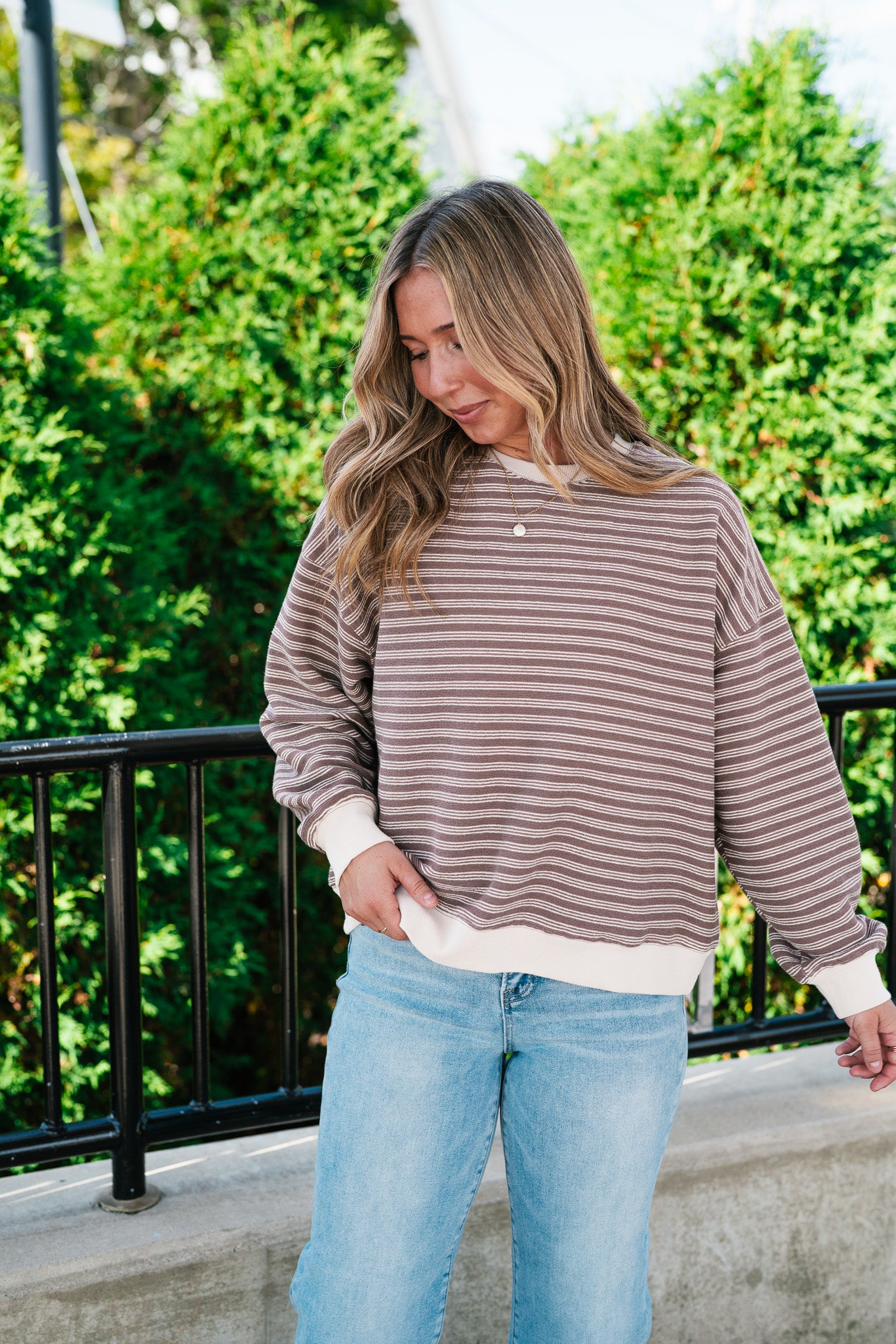 Autumn Essence Striped Top - Mocha