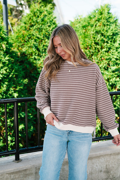 Autumn Essence Striped Top - Mocha