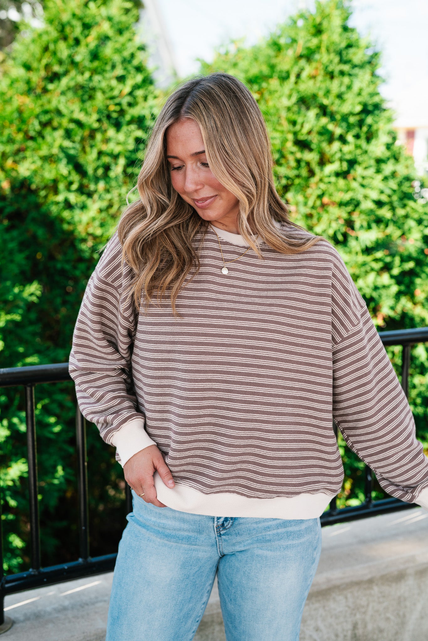 Autumn Essence Striped Top - Mocha