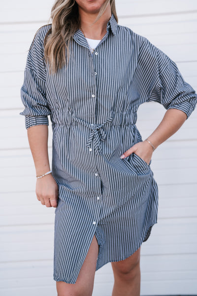 All About It Striped Drawstring Dress