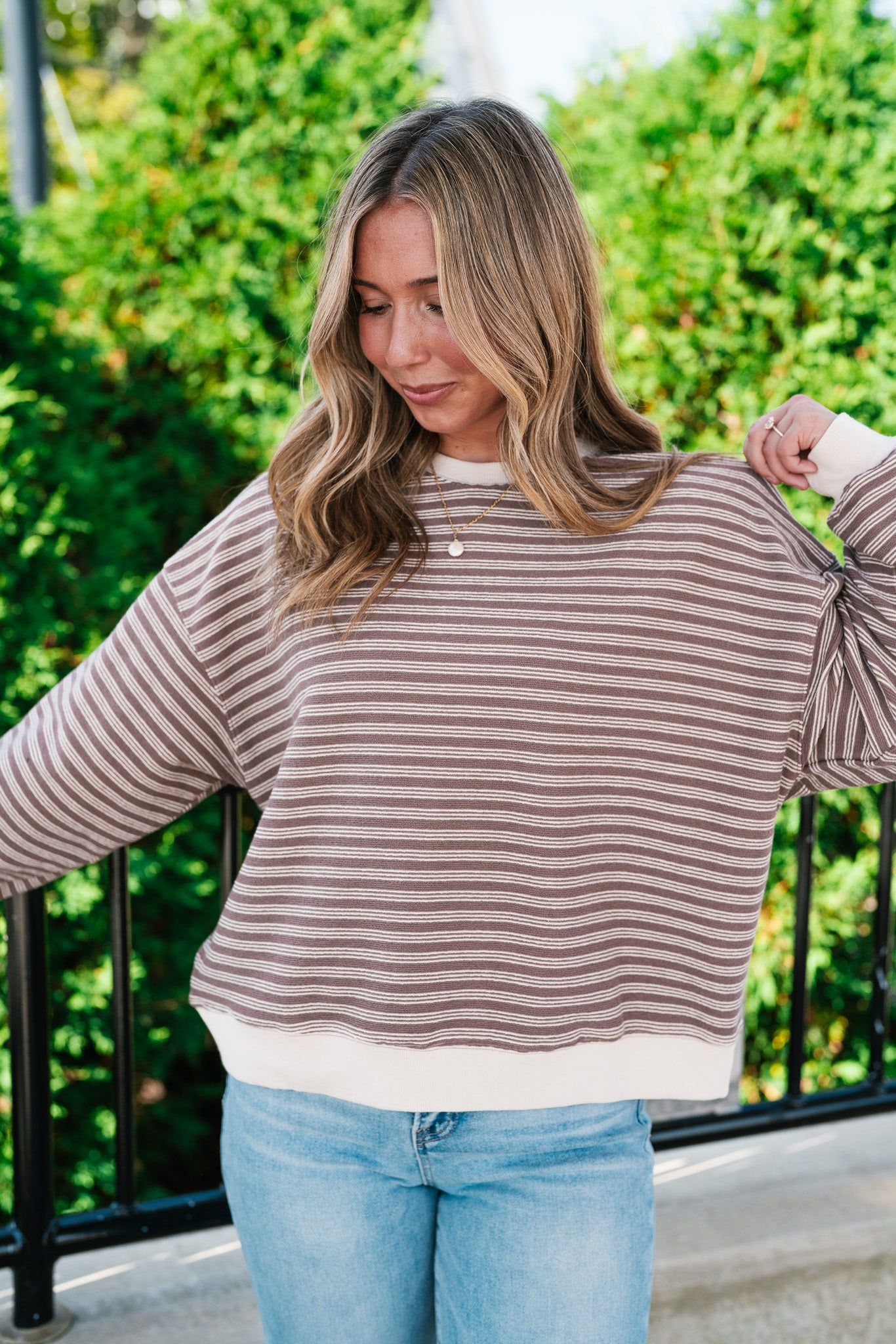 Autumn Essence Striped Top - Mocha