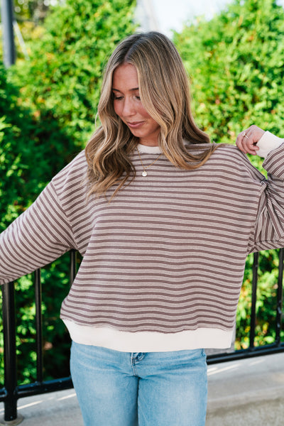 Autumn Essence Striped Top - Mocha