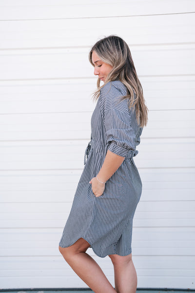 All About It Striped Drawstring Dress