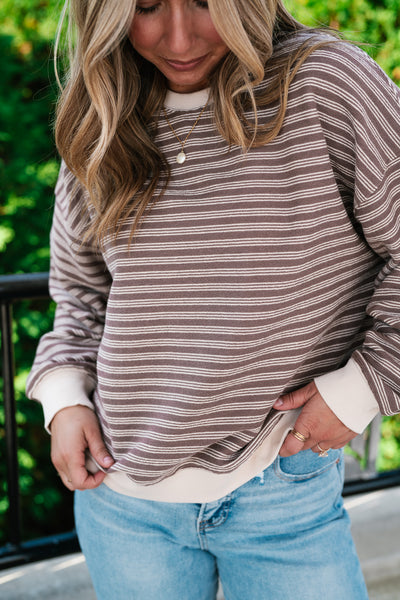 Autumn Essence Striped Top - Mocha