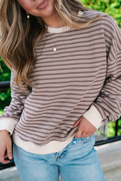 Autumn Essence Striped Top - Mocha