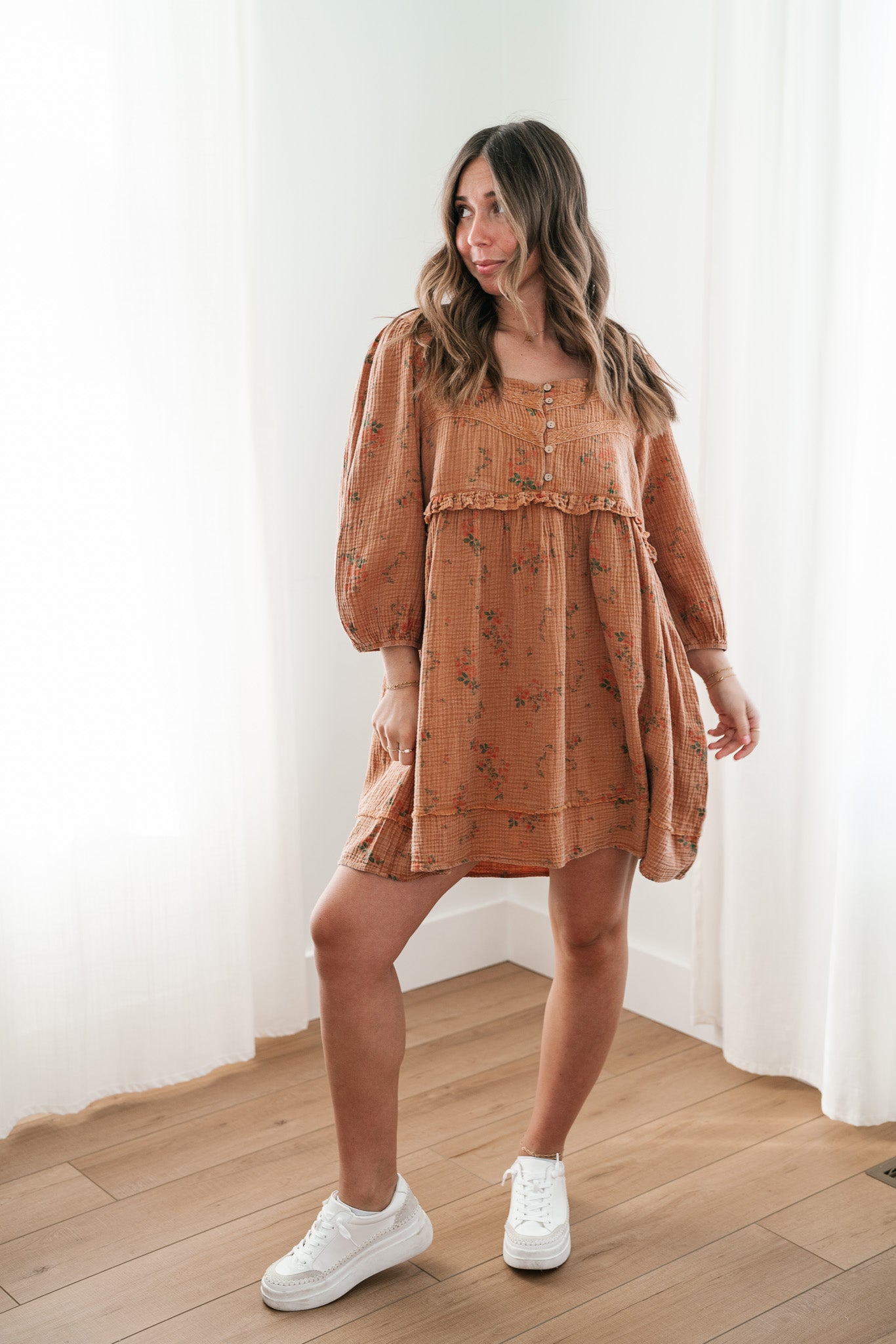 Country Side Floral Gauze Dress - Terracotta