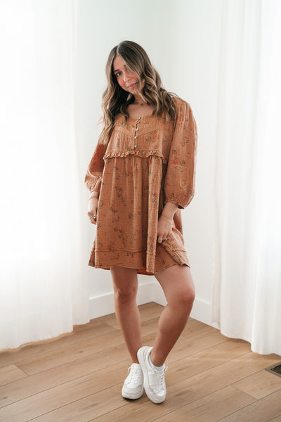 Country Side Floral Gauze Dress - Terracotta