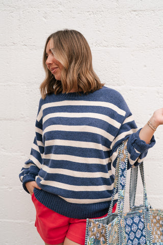 Shore Mist Striped Knit Sweater - Navy