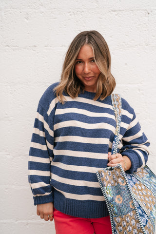 Shore Mist Striped Knit Sweater - Navy