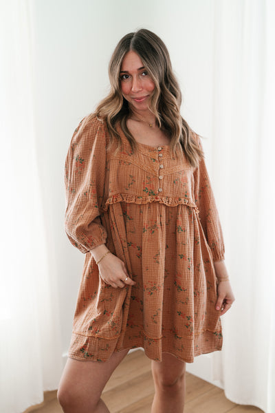 Country Side Floral Gauze Dress - Terracotta