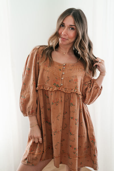 Country Side Floral Gauze Dress - Terracotta