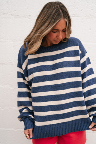 Shore Mist Striped Knit Sweater - Navy