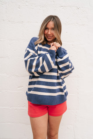 Shore Mist Striped Knit Sweater - Navy