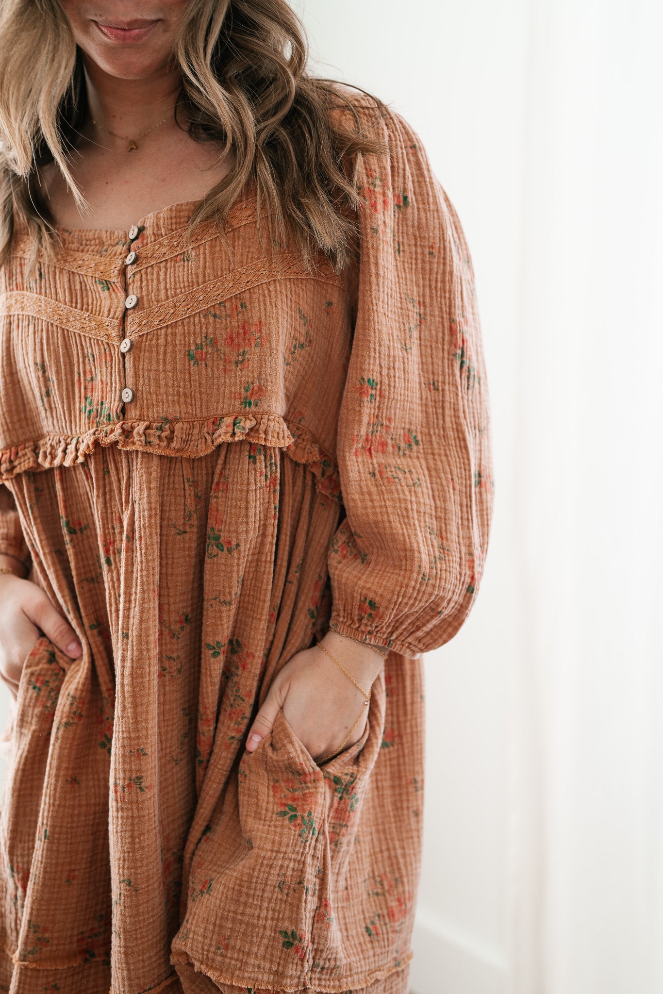 Country Side Floral Gauze Dress - Terracotta