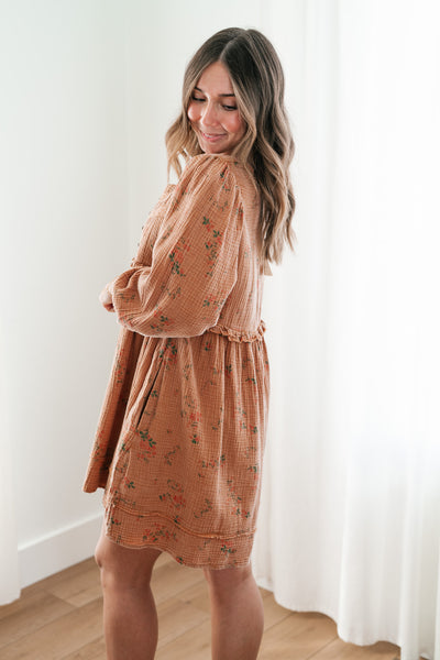 Country Side Floral Gauze Dress - Terracotta