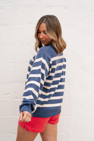 Shore Mist Striped Knit Sweater - Navy
