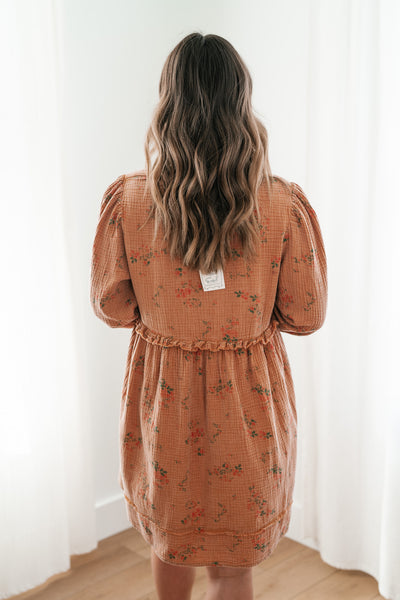 Country Side Floral Gauze Dress - Terracotta