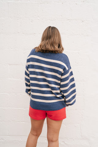 Shore Mist Striped Knit Sweater - Navy