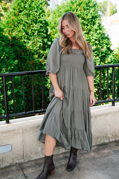 Daily Stroll Olive Smocked Maxi Dress
