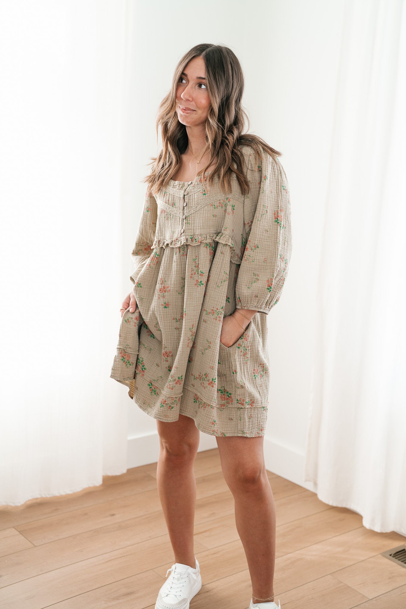 Country Side Floral Gauze Dress - Faded Sage