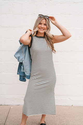 Stripe Side Slit Tank Maxi Dress S