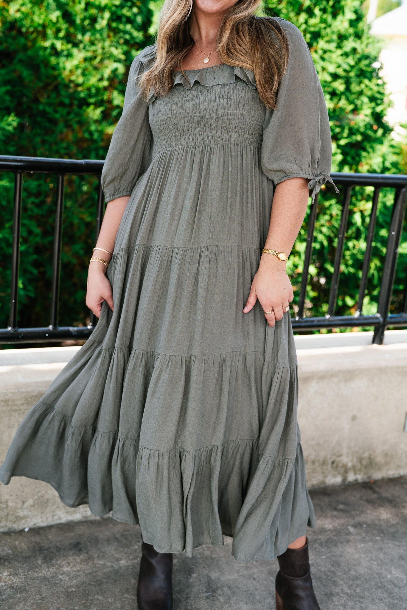 Daily Stroll Olive Smocked Maxi Dress