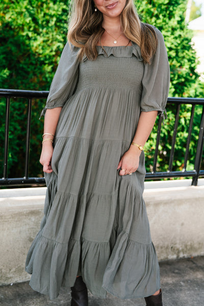 Daily Stroll Olive Smocked Maxi Dress