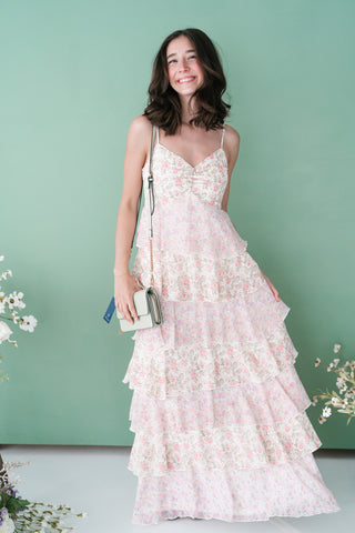 ruffle tiered maxi dress Caterina Strapless 34.5 CARE Hand Wash Cold Sora Celestial Ivory Tiered Ruffles
