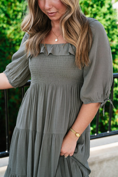 Daily Stroll Olive Smocked Maxi Dress