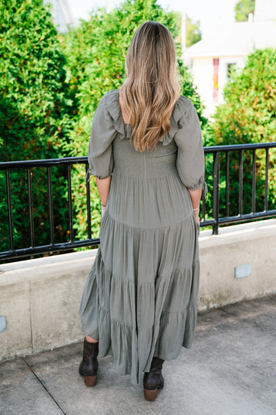 Daily Stroll Olive Smocked Maxi Dress