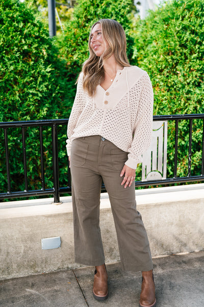 Cottage Henley Button Front Knit Sweater