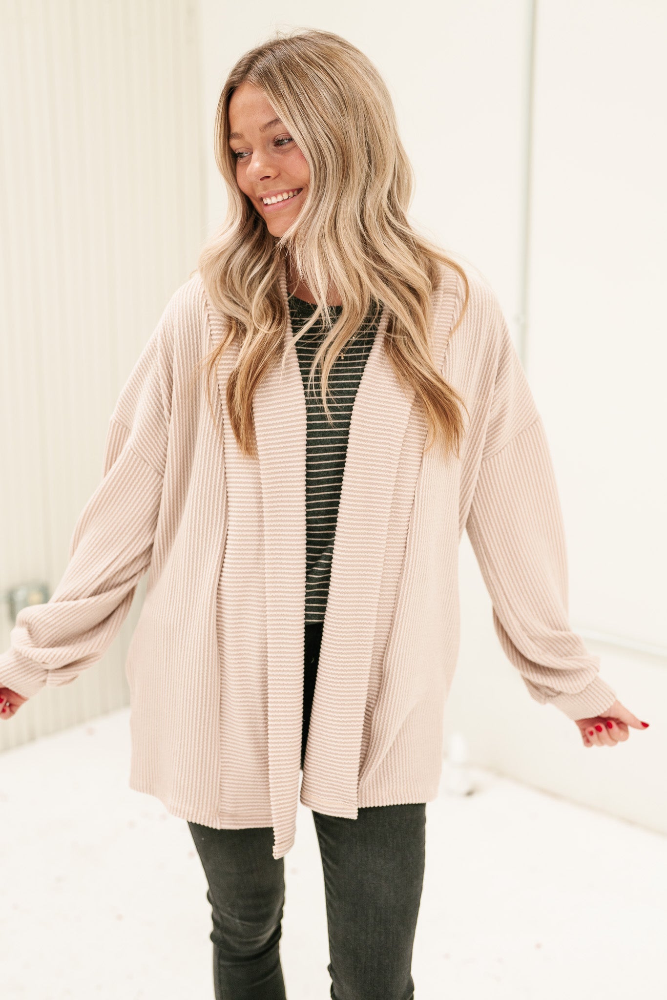 Comfort Is Calling Ribbed Cardigan- Taupe