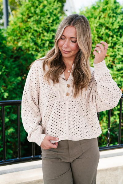 Cottage Henley Button Front Knit Sweater