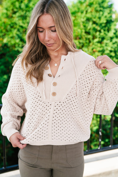 Cottage Henley Button Front Knit Sweater