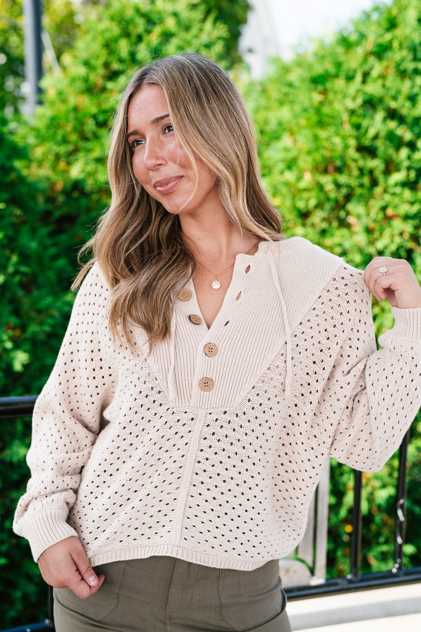 Cottage Henley Button Front Knit Sweater