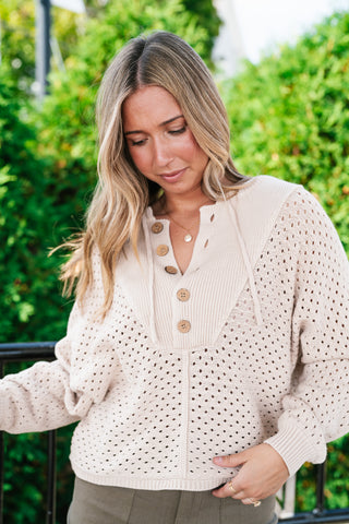 Cottage Henley Button Front Knit Sweater