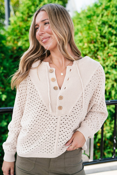 Cottage Henley Button Front Knit Sweater