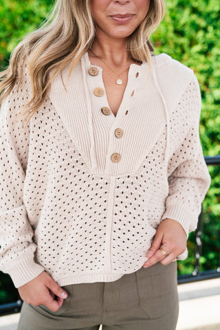 Cottage Henley Button Front Knit Sweater
