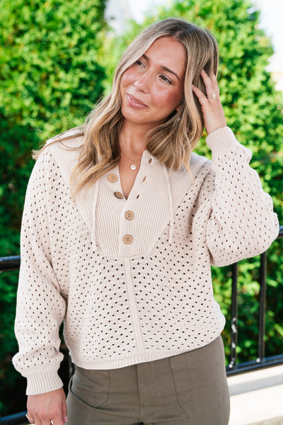 Cottage Henley Button Front Knit Sweater