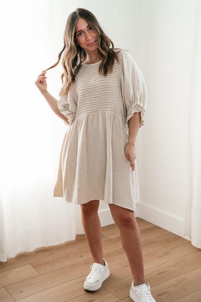 Stay Awhile Textured Mini Dress - Natural