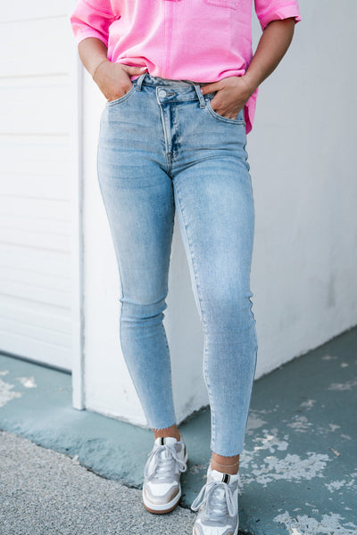 Risen Eliana High Rise Crossover Ankle Skinny Jeans