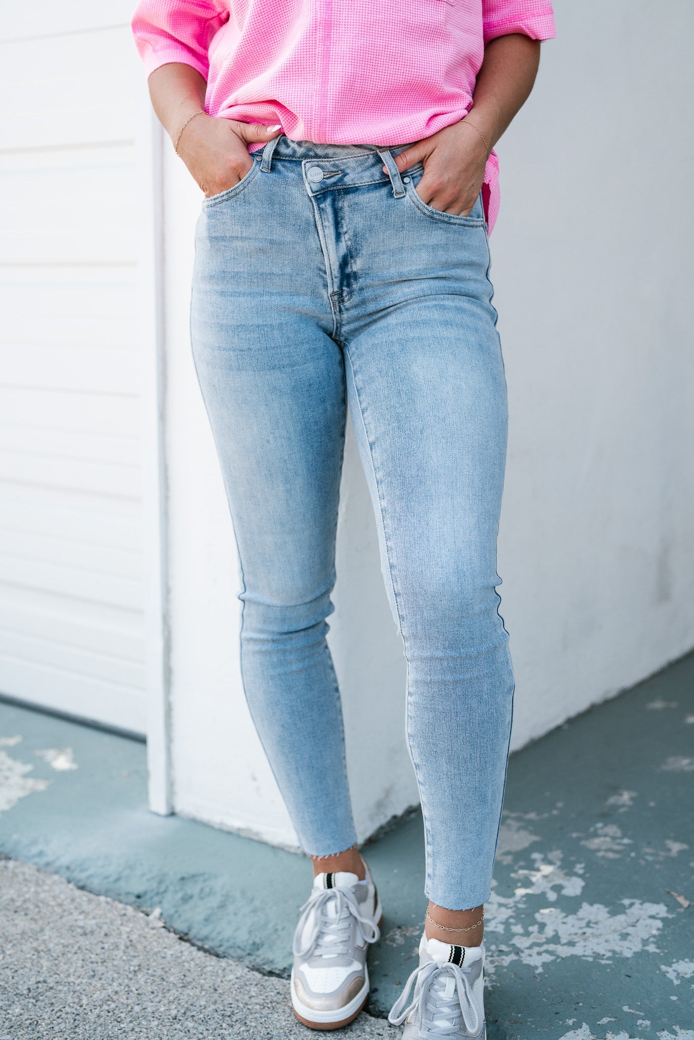 Risen Eliana High Rise Crossover Ankle Skinny Jeans