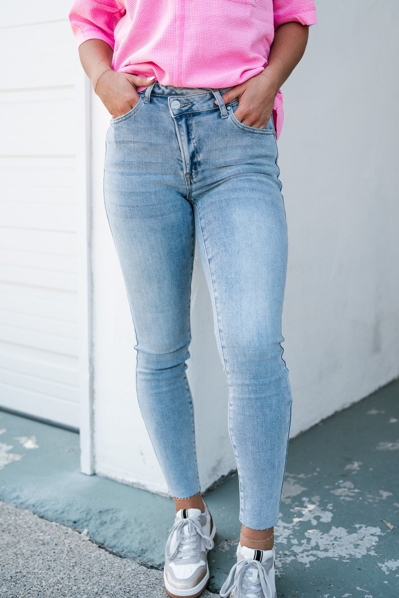 Risen Eliana High Rise Crossover Ankle Skinny Jeans