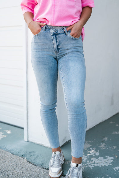 Risen Eliana High Rise Crossover Ankle Skinny Jeans
